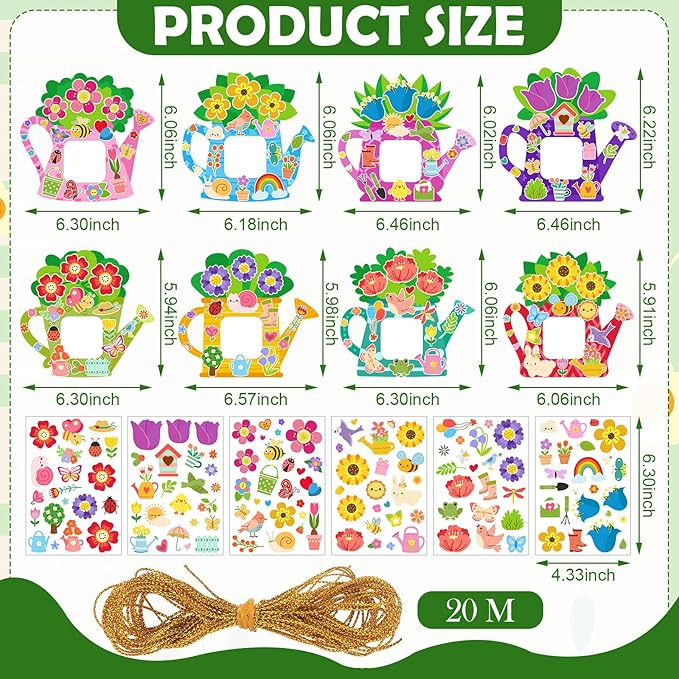 Jetec 48 Sets Spring Watering Can Picture Frames Craft Kit DIY Photo Frames Sticker Craft Make Your Own Paper Picture Frame for Home Activities Party Favors Decorations(Classic Color)