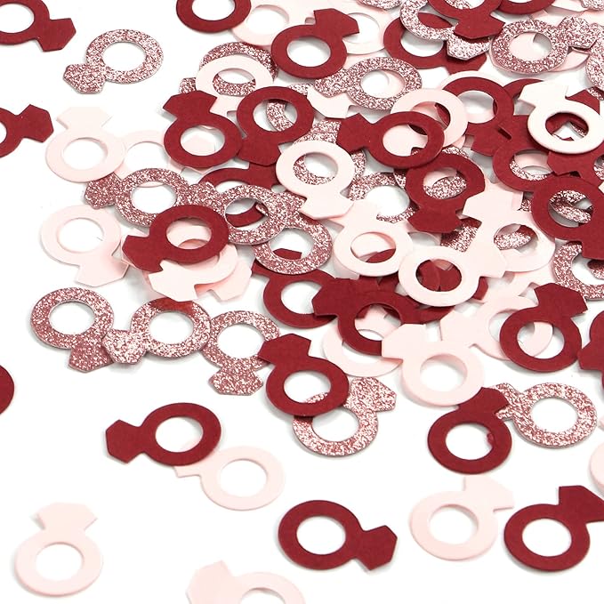 Engagement Bridal-Shower Decorations Ring Confetti -300pcs Rose Gold Pink Wine Red Confetti Glitter Sprinkles Paper Wedding Bachelorette Decorations Proposal Party Table Decor Panduola