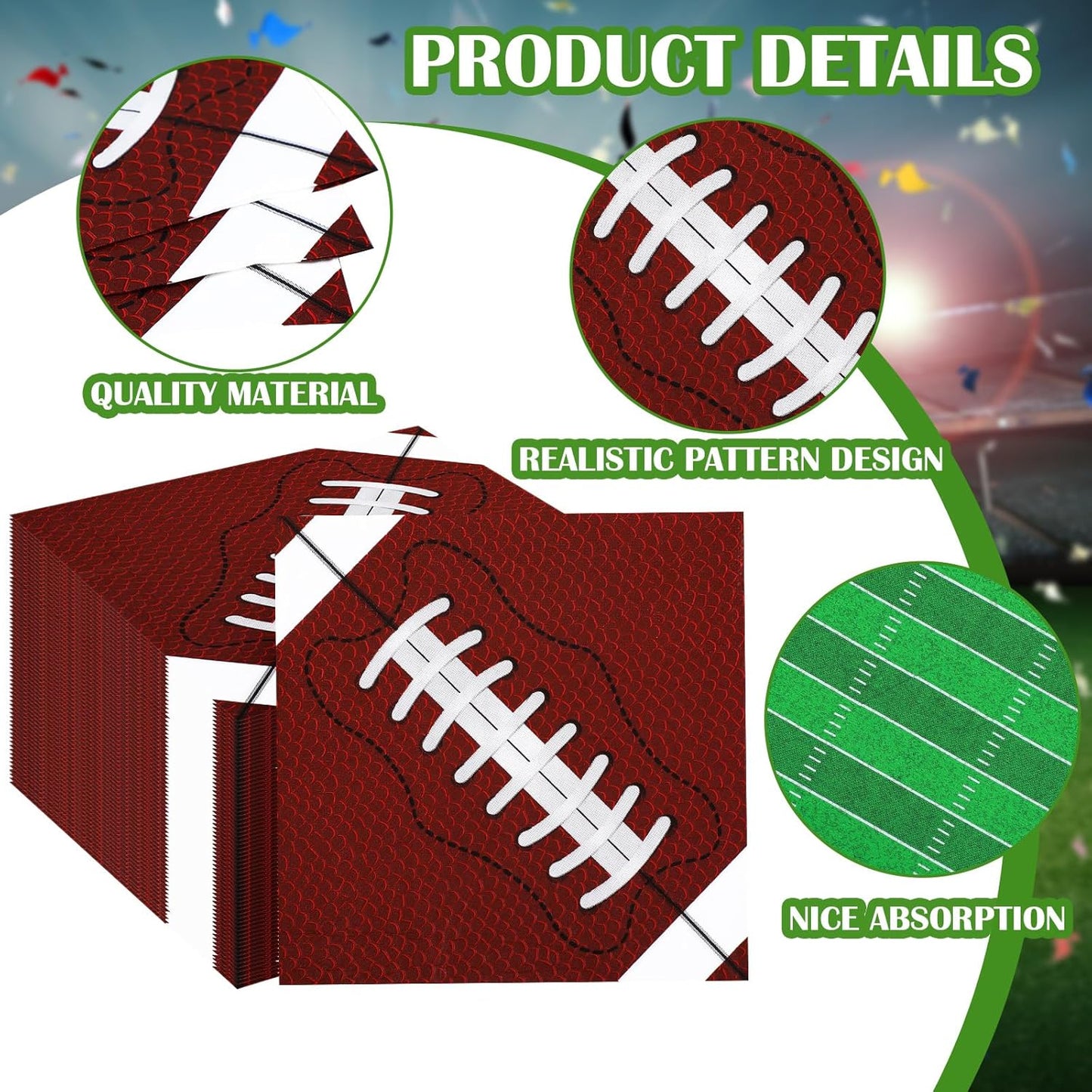 100 Pcs Football Themed Party Decorations Football Napkins Disposable 4 Designs Sports Party Supplies for Sports Game Events Supplies Birthday Tailgate Decorations