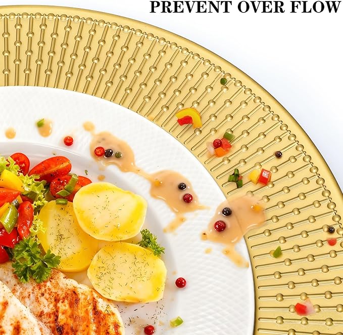 DEAYOU 12 Pack Gold Charger Plate, 13 Inch Beaded Chargers for Dinner Plates, Plastic Reusable Round Charger Platters for Wedding, Table Setting, Serving, Party, Decoration, Event, Holiday
