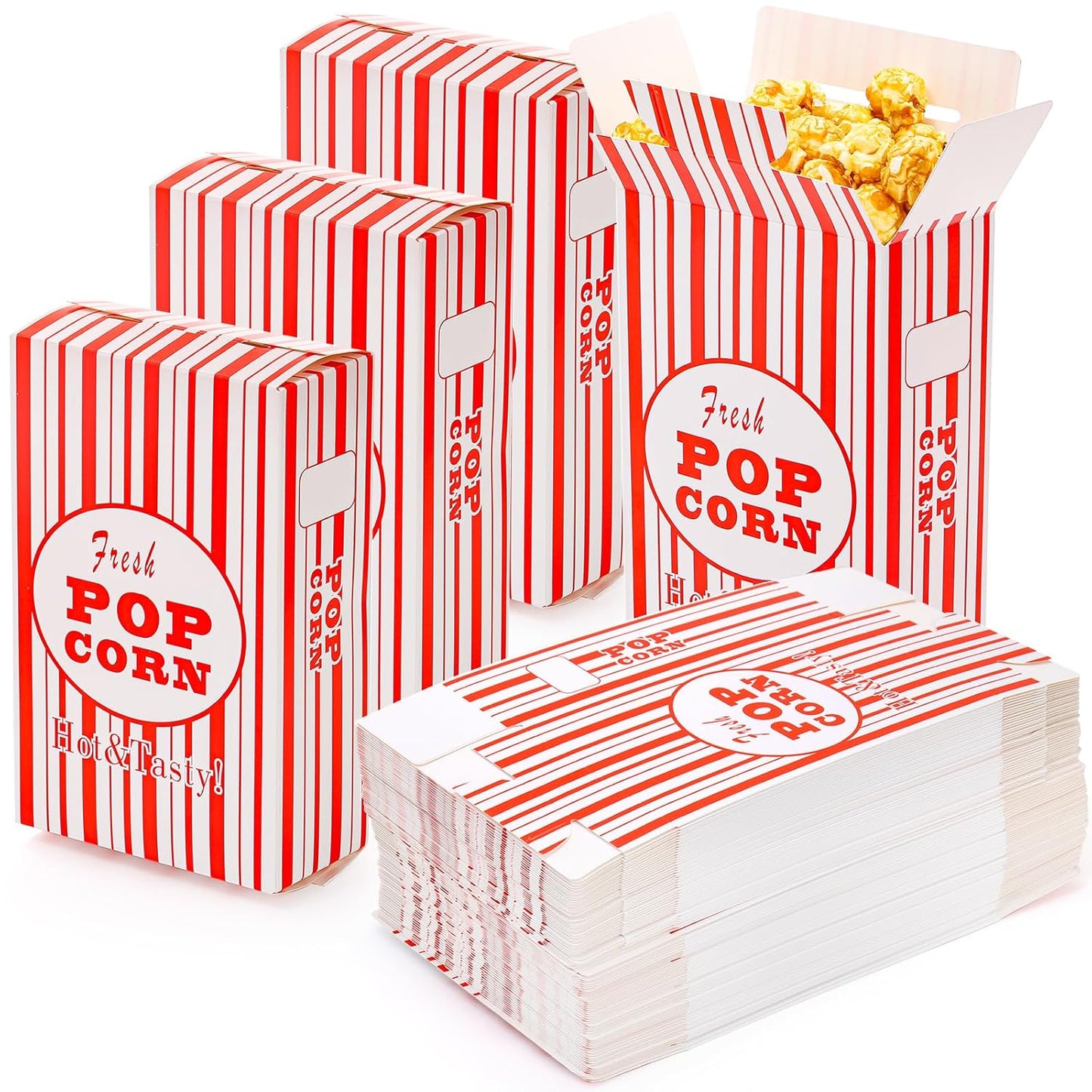 Bekith 100 Pack Paper Popcorn Boxes, Close-Top Popcorn Containers Cups Bucket for Movie Party and Theater Night