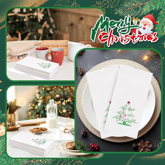 Supernal 100pcs Christmas Napkins Disposable - Christmas Tree Paper Napkins - Linen Like Holiday Napkins - Party Dinner Napkins Disposable Guest Towels for Bathroom Kitchen Christmas Party Decor