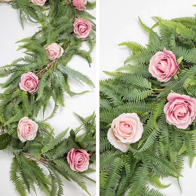 Briful 5ft Long Greenery Garland Set of 2 Boston Fern Floral Garland for Door Mantle Decorations, Lush Realistic Spring Summer Artificial Garland for Home Farmhouse Indoor Decor