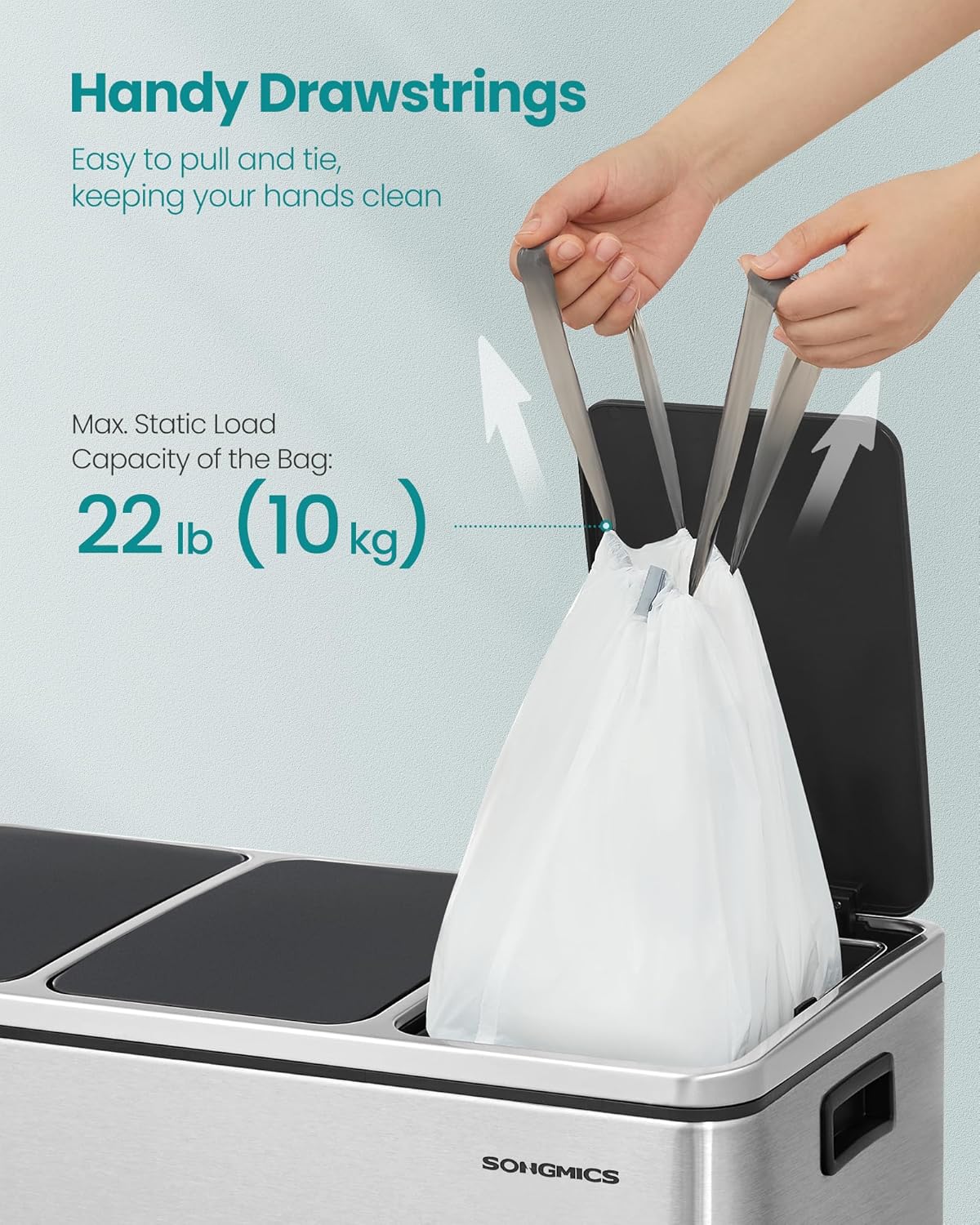 SONGMICS Trash Bags for 8-Gallon (30 L) Trash Cans, Drawstring Kitchen Garbage Bags, Pre-Separated, Quick-Dispense Box, Liner Code H, 2 Rolls, 80 Count, White UKRB031A02