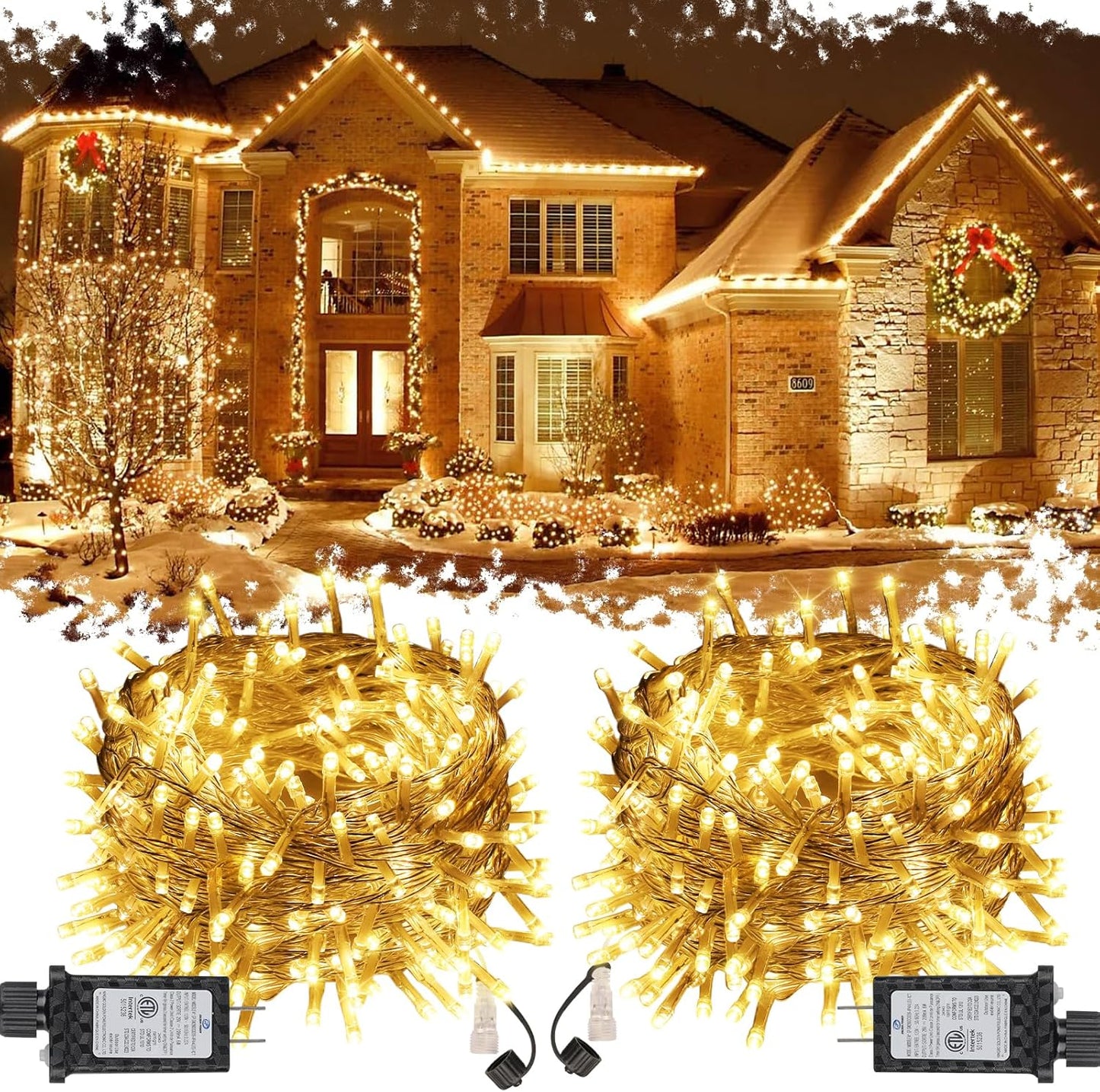 2 Pack 70FT 200LED Christmas Lights,Outdoor Indoor Connectable Fairy Lights with Timer and 8 Modes,Christmas Tree Lights for Garden Party Wedding Christmas Decoration(Warm White)