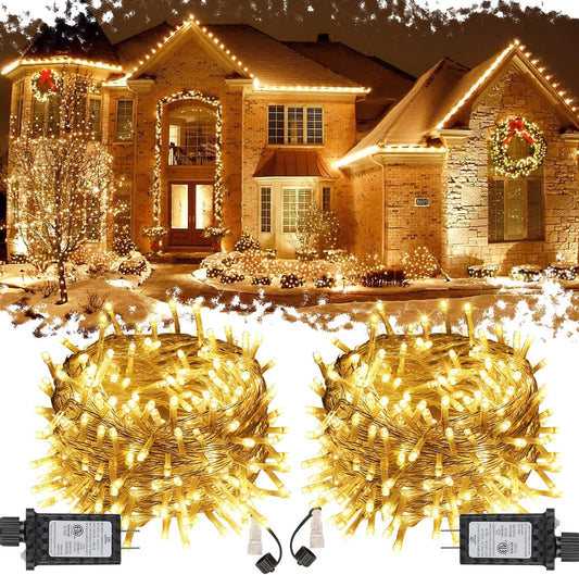 2 Pack 70FT 200LED Christmas Lights,Outdoor Indoor Connectable Fairy Lights with Timer and 8 Modes,Christmas Tree Lights for Garden Party Wedding Christmas Decoration(Warm White)