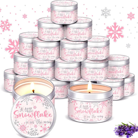 MTLEE 24 Pcs Snowflakes Baby Shower Party Favors Candles Lavender Scented Baby Shower Favors for Guests Rustic Tealights Candles Gender Reveal Return Gifts Girl Boy(1.2 Oz, Pink)
