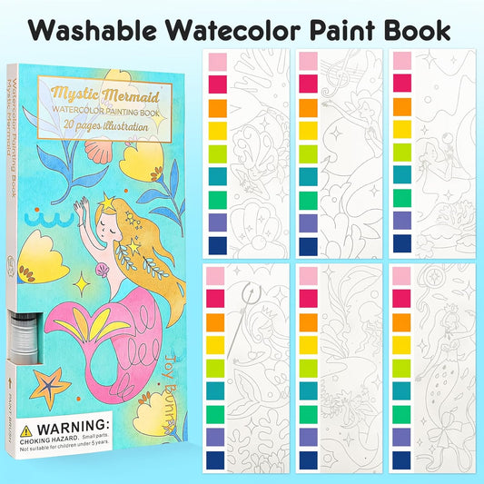 ROOCHKD Watercolor Painting Coloring Books Pocket Watercolor Paint Bookmarks, Mess Free Paint with Water Set, Travel Class Activities Art Party Favors Exchange Birthday Gifts for Kids (Mystic meraid)