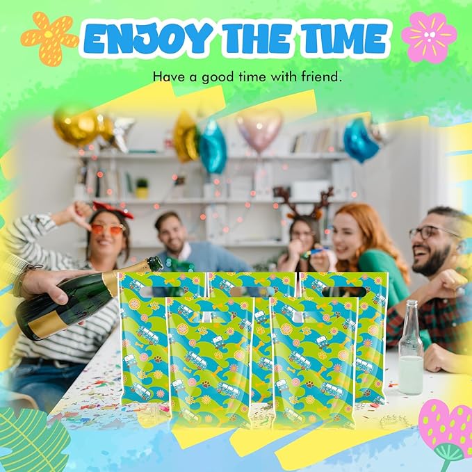 Frienda 100 Pcs Mysterious Dog Party Plastic Gift Bags with Handles 9.84''x6.5'' Cartoon Car Dog Goodie Bags Groovy Retro Daisy Flower Gift Candy Treat Favors for Picnic Summer Birthday Party Supplies