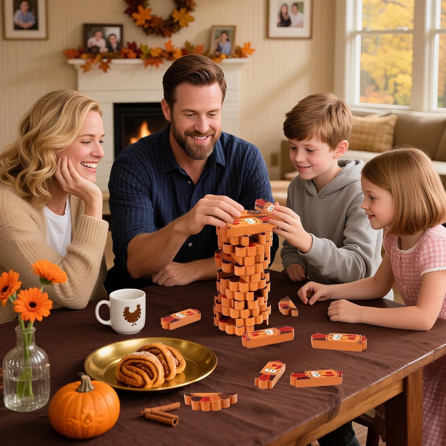 Thanksgiving Wooden Blocks Stacking Games, Turkey Theme Tumbling Tower and Balance Game for Adults, Kids, and Family Party, Stacking Board Toy with Storage Bag, Fall Party Activities Gifts