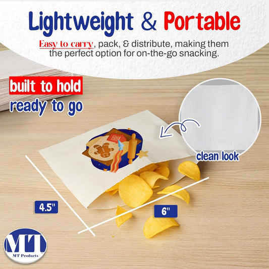 MT Products Custom Printed Small White Paper Bags 6" x 4.5 - Personalized Disposable White Cookie Bags