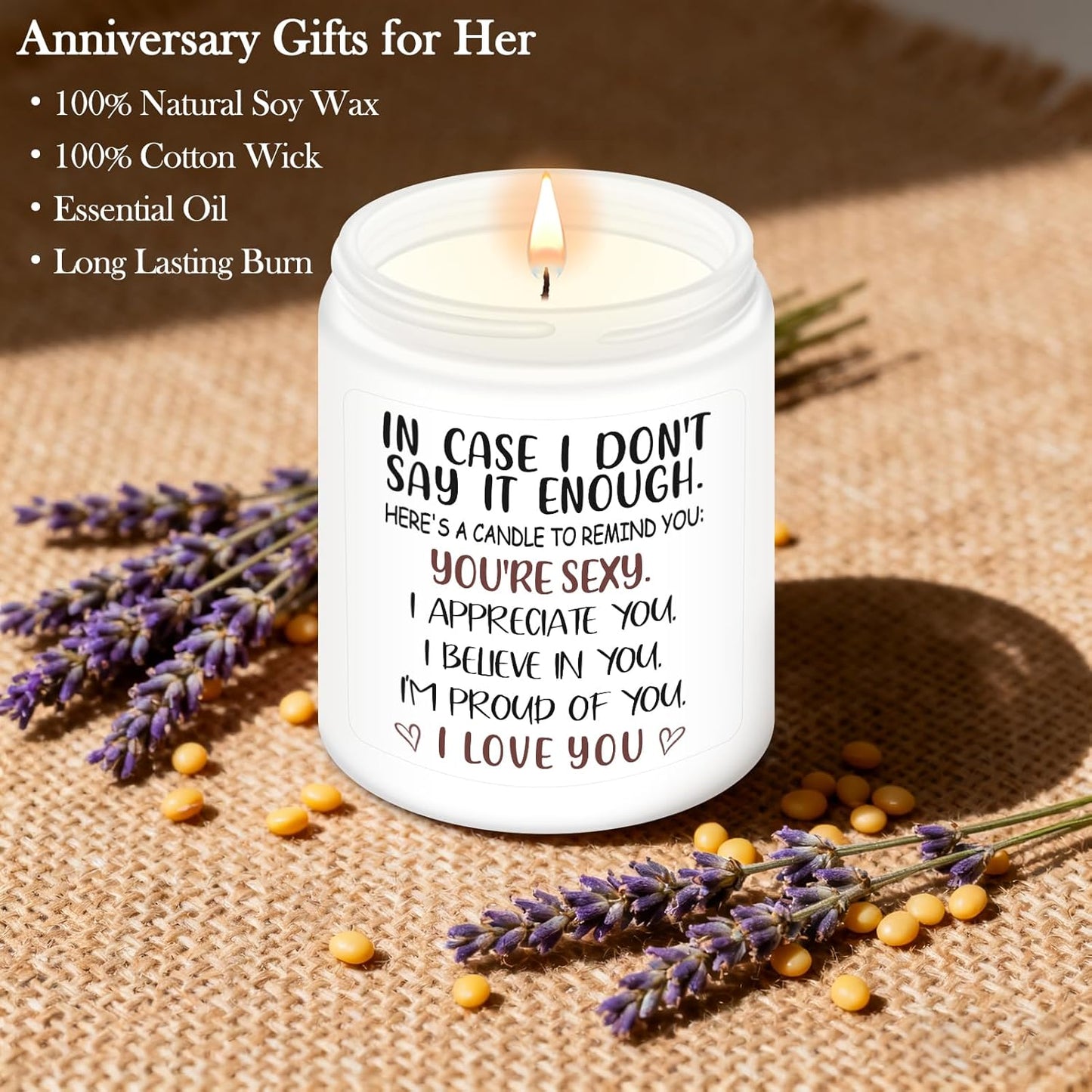 NANOOER Anniversary Wedding Birthday Gifts for Her Girlfriend Wife, Unique Romantic Gift for Her Lavender Candle, Funny Valentines Anniversary Birthday Gifts for Her,Girlfriend, Wife