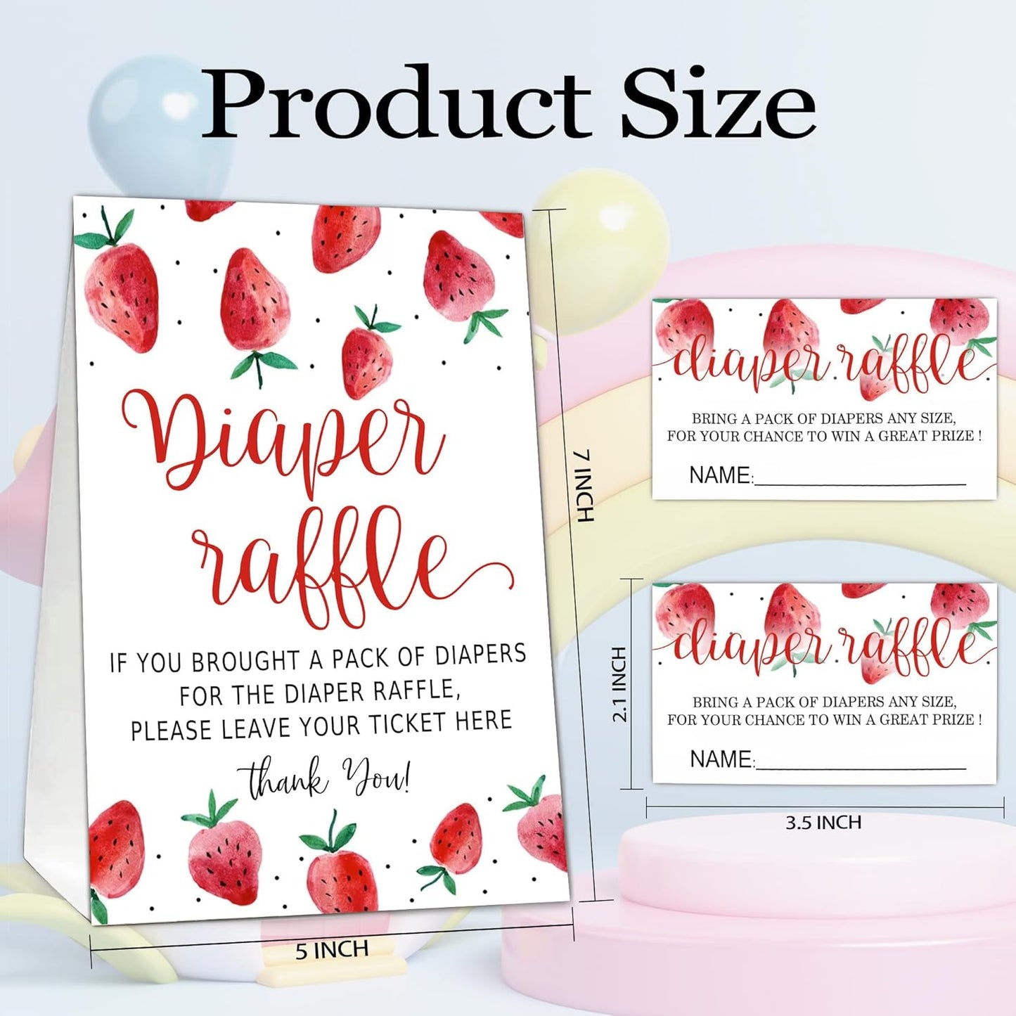 Berry sweet Diaper Raffle Tickets for Baby Shower Game, 1 Standing Sign(5 * 7 Inch) & 50 Guessing Cards for Baby Shower Party Decoration