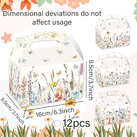 12 PCS Wildflower Party Treat Boxes Flower Party Favor Gift Box Wildflower Theme Candy Goodies Bags for Floral Bridal Baby Shower Birthday Wedding Party Supplies