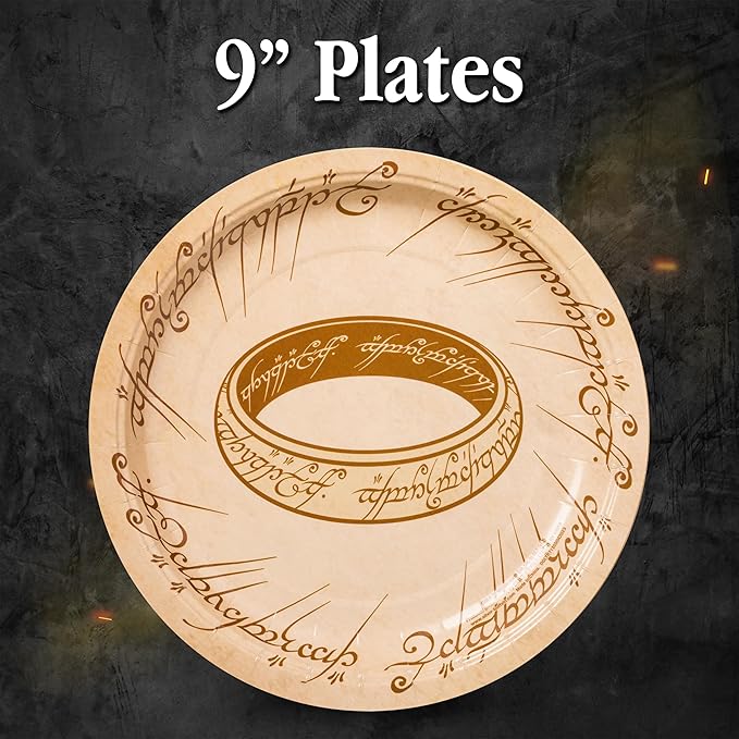 Silver Buffalo The Lord of the Rings Elvish Script 32 Pack Partyware Disposable Paper Plates and Napkins