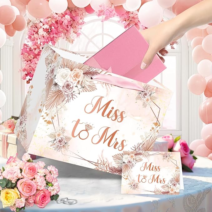 Yomaiha Bridal Shower Gift Bag Wedding Miss to Mrs Gifts Bag with Tissue and Card Bridal Shower Gift Wrapping Paper Bag Floral Boho Wedding Gift Bags Bride Engagement Bachelorette Party Bag