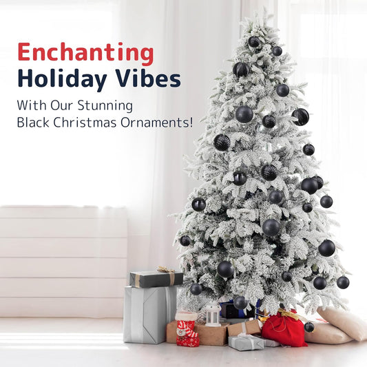 PREXTEX 36-Piece Black Christmas Ornaments - Shatterproof Tree Balls in 6 Styles and 3 Sizes with Hanging Loops to Decorate Black Christmas Tree - Ideal for Indoor and Outdoor Holiday Decor