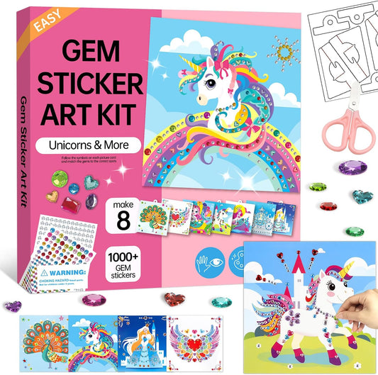 Marlrin Unicorn & Princess Diamond Art Kit for Kids Ages 3-8,Easy Arts and Crafts with 1000+ Gem Stickers,Gem Art Christmas Birthday Gift for Girls 4-7