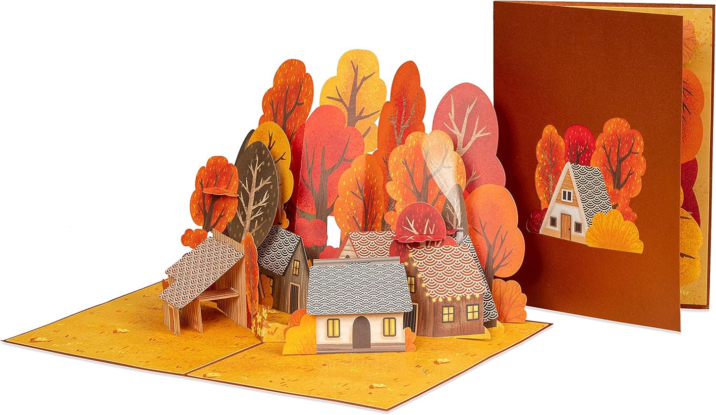 Paper Love 3D Fall Foliage Pop Up Card, For Autumn, Thanksgiving, Halloween, Thank You, Thinking of You or Just Because - 5" x 7" Includes Envelope and Removable Note Tag