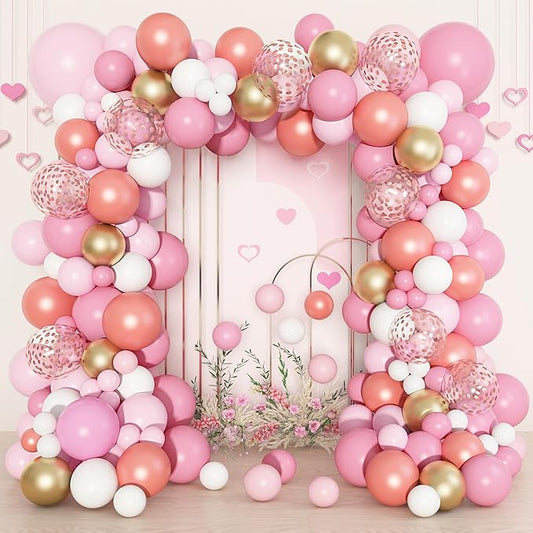 140Pcs Rose Gold Pink Balloons Garland Arch Kit, Light Pink Rose Gold Confetti Balloons for Women Girls Birthday Baby Shower Wedding Graduation Bachelorette Mother's Valentine's Day Party Decorations