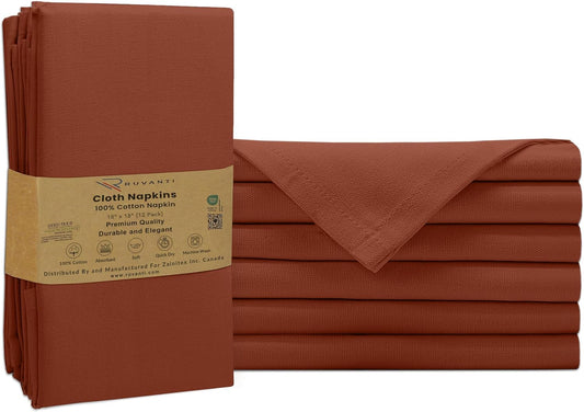 Ruvanti Premium Cloth Napkins Set of 6, 18x18 Inches, 100% Cotton, Washable, Soft & Absorbent, Perfect for Wedding, Christmas, ‎Thanksgiving Dinners - Rust