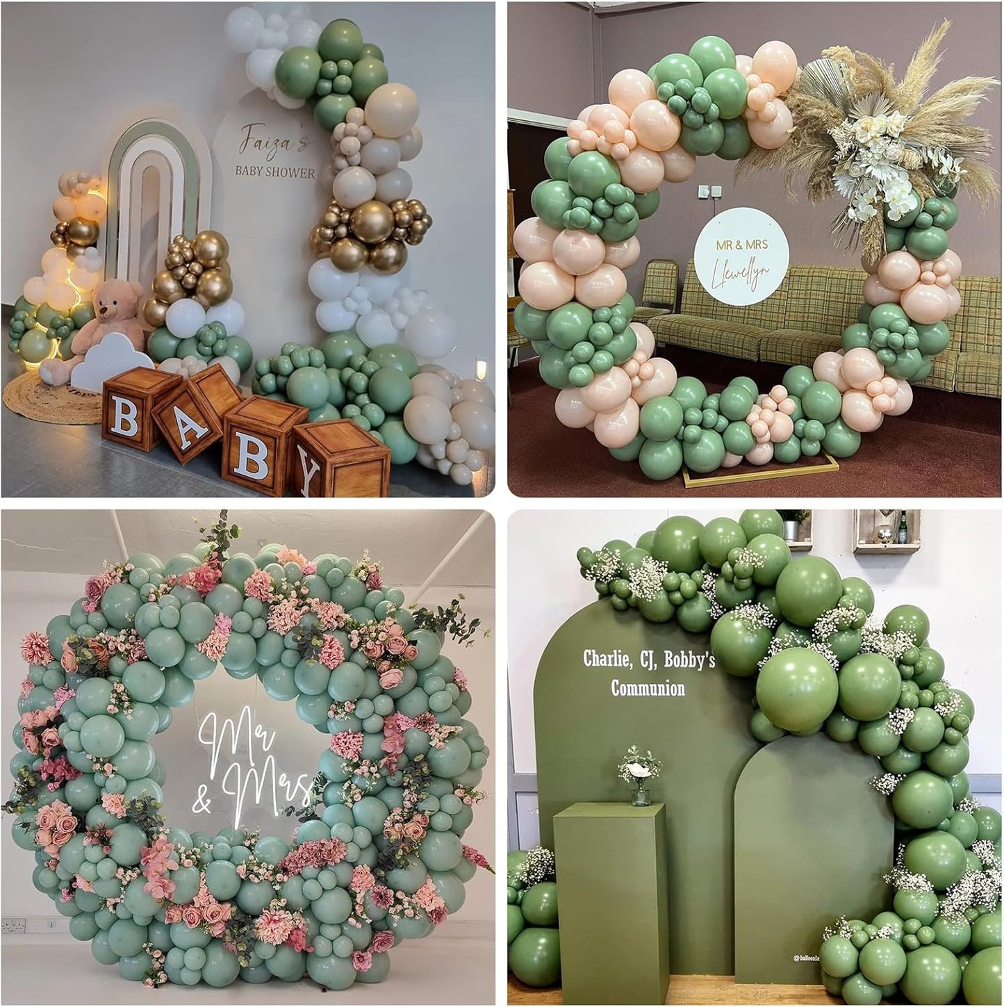 Sage Green Balloons 12 Inch, 100 Pack Eucalyptus Olive Vintage Green Balloon Matte Dusty Green Dark Avocado Green Helium Latex Balloons for Birthday Boho Baby Shower Wedding Party Decorations