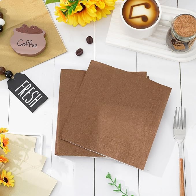 Whaline 150 Pack Brown Napkins 6.5 x 6.5 Inch 3 Colors Disposable Paper Napkins Brown Theme Fall Dinner Napkin for Farmhouse Wedding Birthday Party Celebration Gathering Supplies Table Decorations