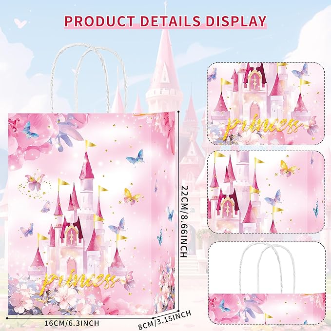 W WINTMING 20Pcs Princess Prince Party Favor Bag Blue Pink Castle Goodie Bag with Handles Butterfly Bag for Baby Shower Birthday Gender Reveal Party (Blue-castle)