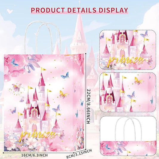 W WINTMING 20Pcs Princess Prince Party Favor Bag Blue Pink Castle Goodie Bag with Handles Butterfly Bag for Baby Shower Birthday Gender Reveal Party (Blue-castle)