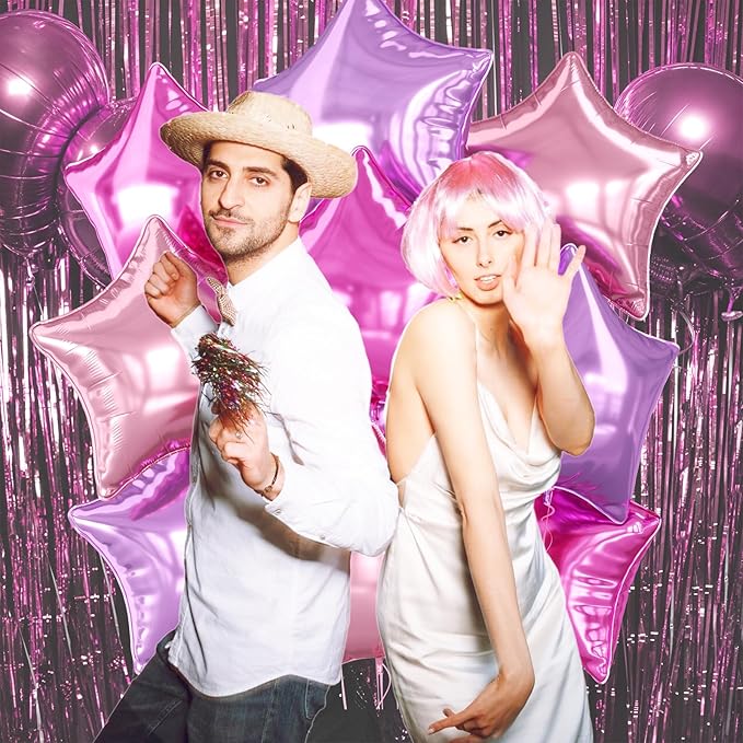 Pink and Purple Star Foil Balloons, 10PCS Pink Foil Stars Shape Balloons, 18 Inch Metallic Purple Stars Balloon for Helium Pentagram Balloon for Girls Birthday, Princess, Anniversary Party Decoration