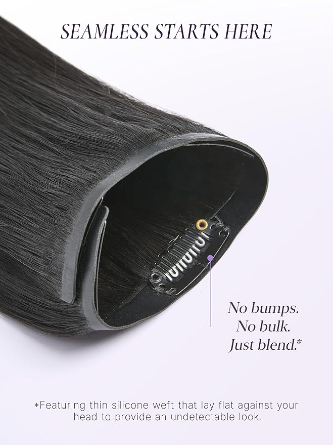 LUVME Clip in Hair Extensions Silky Straight, Seamless 2 Pack 7PCS 100g, 20 Inch Real Human Hair, Natural Black, Thick Volume for Women Daily Wear & Party