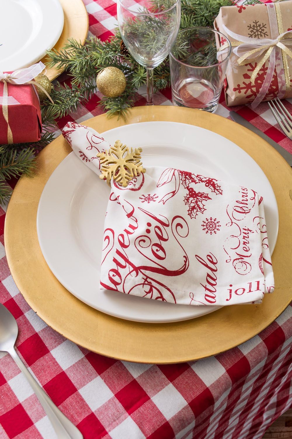 DII Christmas Thanksgiving Holiday Tabletop Décor Collection Decorative Napkin Ring Holder Set, 2.5" Diameter, Gold Snowflake, 6 Piece
