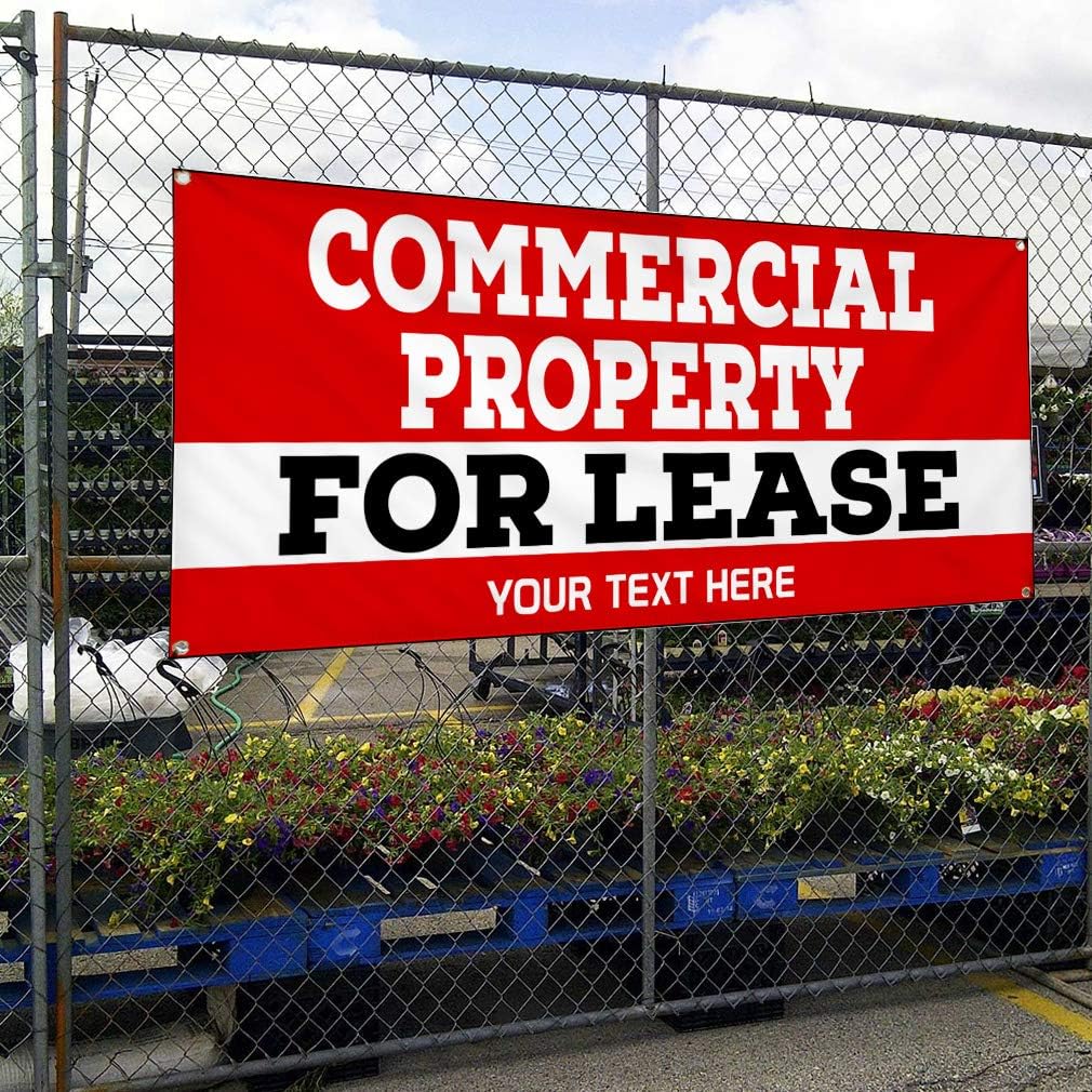 Custom Industrial Vinyl Banner Multiple Sizes Commercial Property for Lease Personalized Text Profession Outdoor Weatherproof Yard Signs Red 8 Grommets 48x96Inches