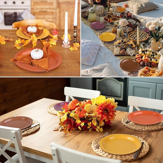 Kochorie 60 Pieces Disposable Paper Plates 9 Inch Heavy Duty Dinner Plates, Solid Color, Thanksgiving Table Decorations Party Supplies for Birthdays, Weddings, Daily Use