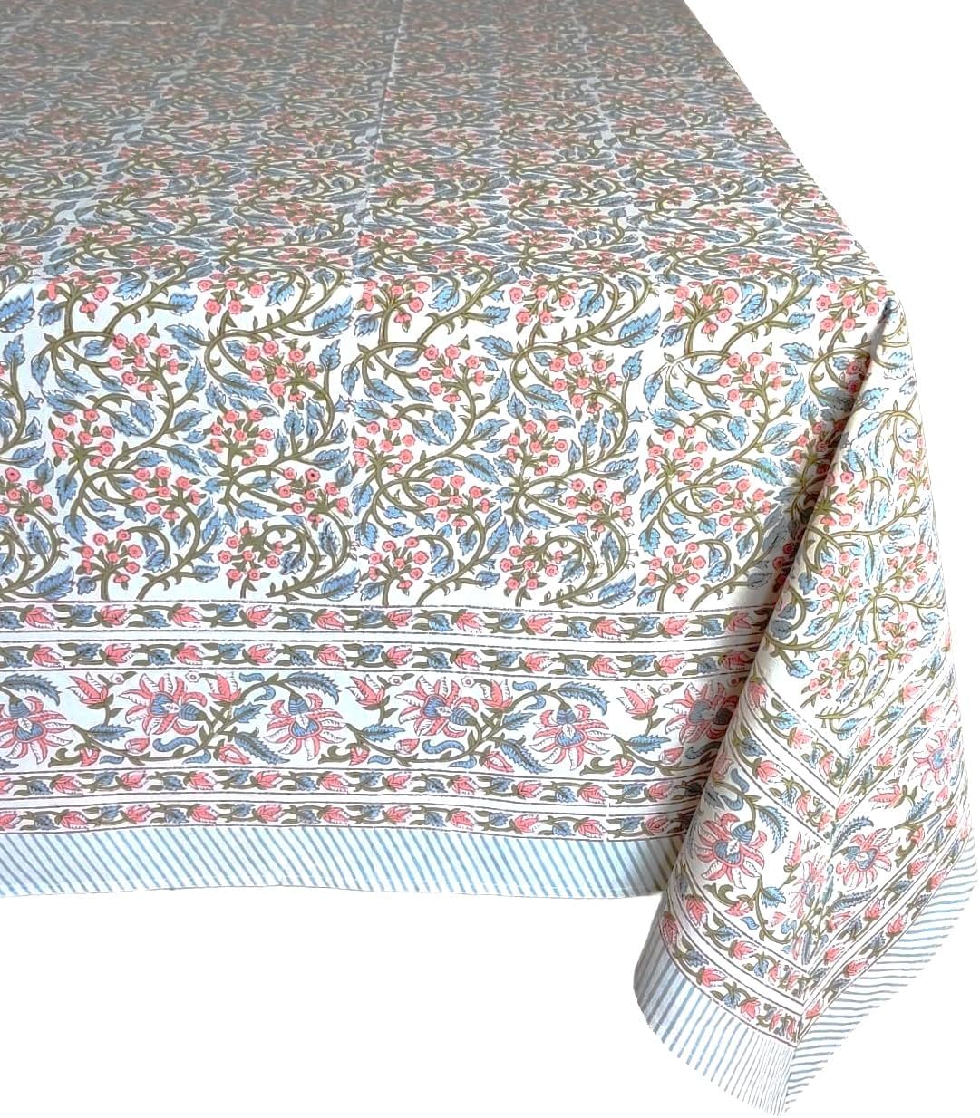 ATOSII Kalina 100% Cotton Square Tablecloth, Handblock Floral Print Linen Table Cloth for Kitchen I Dining Table I Tabletop I Parties I Wedding I Spring/Summer (60 X 60 Inches)