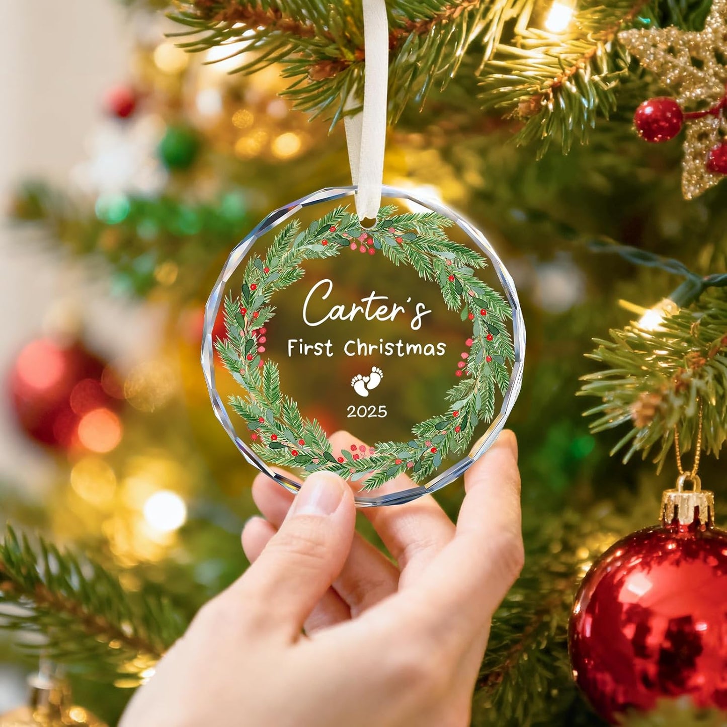 Custom Baby First Christmas Ornament 2025 - Personalized My First Christmas Ornaments for Baby Girl Boy Newborn Gifts Keepsake - Crystal Glass New Baby Ornaments