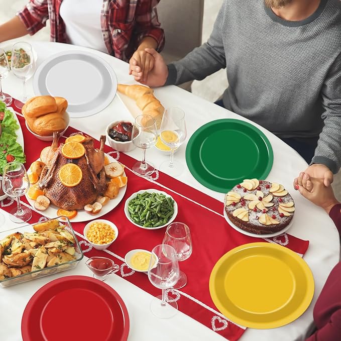 100Pcs Christmas Paper Plates 9 Inch Red Green Color Plates Disposable Round Dessert Plates Christmas Party Tableware Solid Color Paper Plates Winter Table Decors for Birthday Wedding Dinner Party