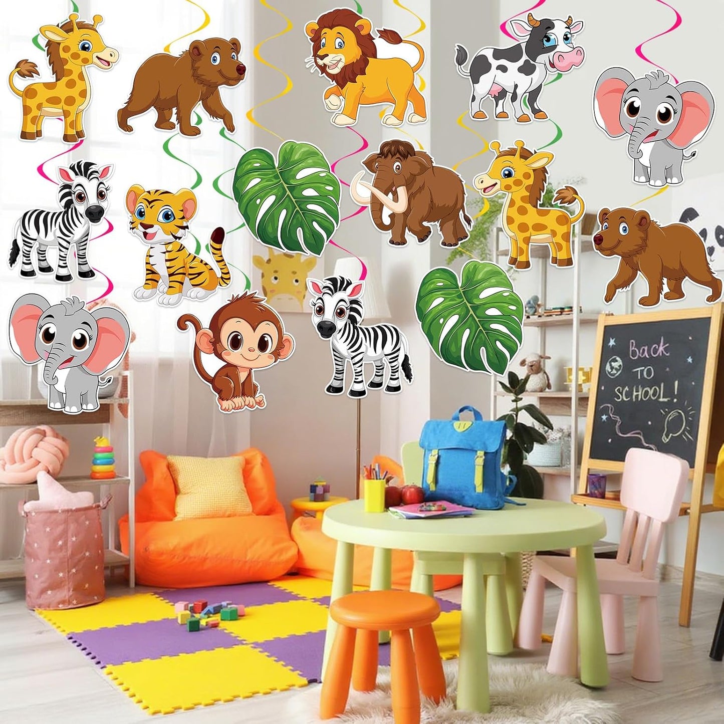 40Pcs Jungle Animal Hanging Swirl Decorations, Safari Animal Party Hanging Swirls Jungle Animals Tiger Lion Monkey Foil Swirls Ceiling Decor for Animals Theme Birthday Baby Shower Party Decor