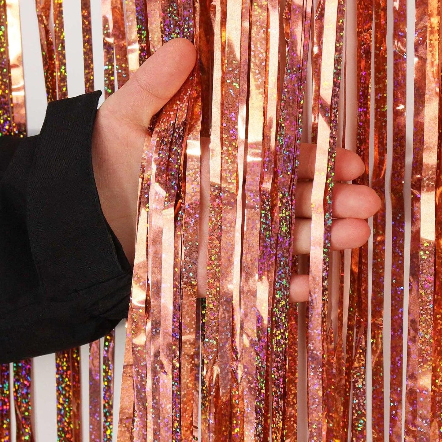 Tinsel Foil Fringe Curtain, 2 Pack Metallic Tinsel Curtain Backdrop for Party Decorations, Large Glitter Streamer Backdrop for Birthday Wedding Christmas Photo Booth (Rose Gold)