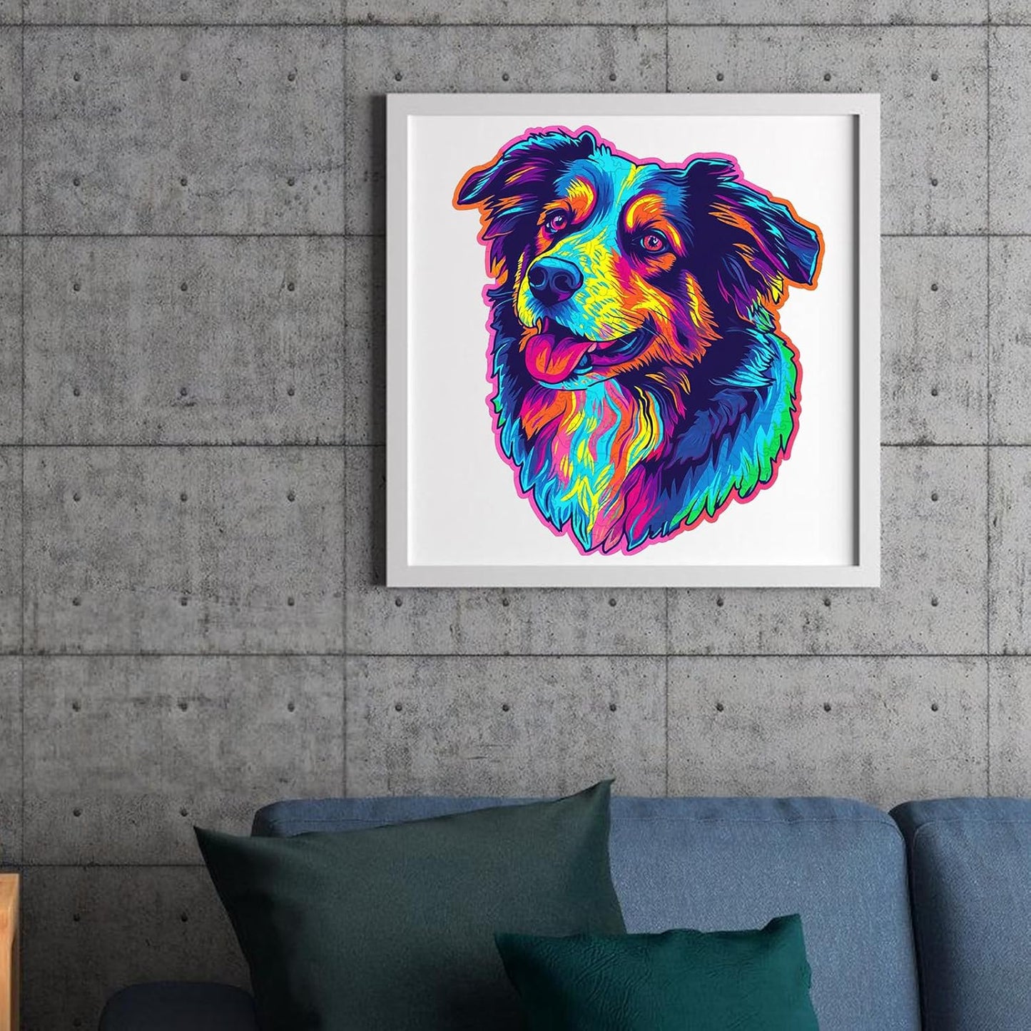 Reouinty Australian Shepherd Dogs Wooden Puzzle 500 Pieces Stained Colorful Art Painting Jigsaw Puzzle for Adults, Birthday Mother's Father's Day Christmas for Family Game (14.9 * 17.1 in)