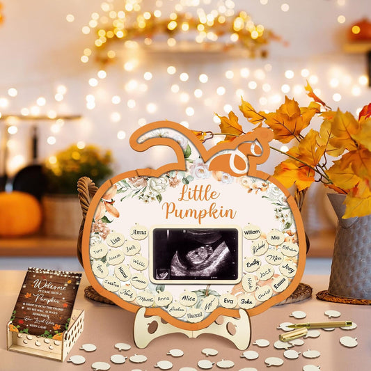 Wenqik 63 Pcs Little Pumpkin Baby Shower Guest Book Alternatives Set Baby Shower Decorations with Photo Frame Sonogram Frame Keepsake 60 Wood Slices Guest Book for Birthday