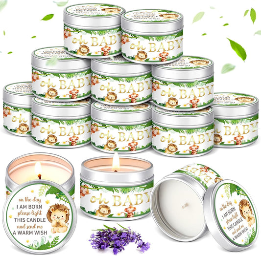 MTLEE 24 Pcs Jungle Animal Baby Shower Party Favors Candles Lavender Scented Baby Shower Favors for Guests Rustic Tealights Candles Gender Reveal Return Gifts Girl Boy(1.2 Oz, Green)