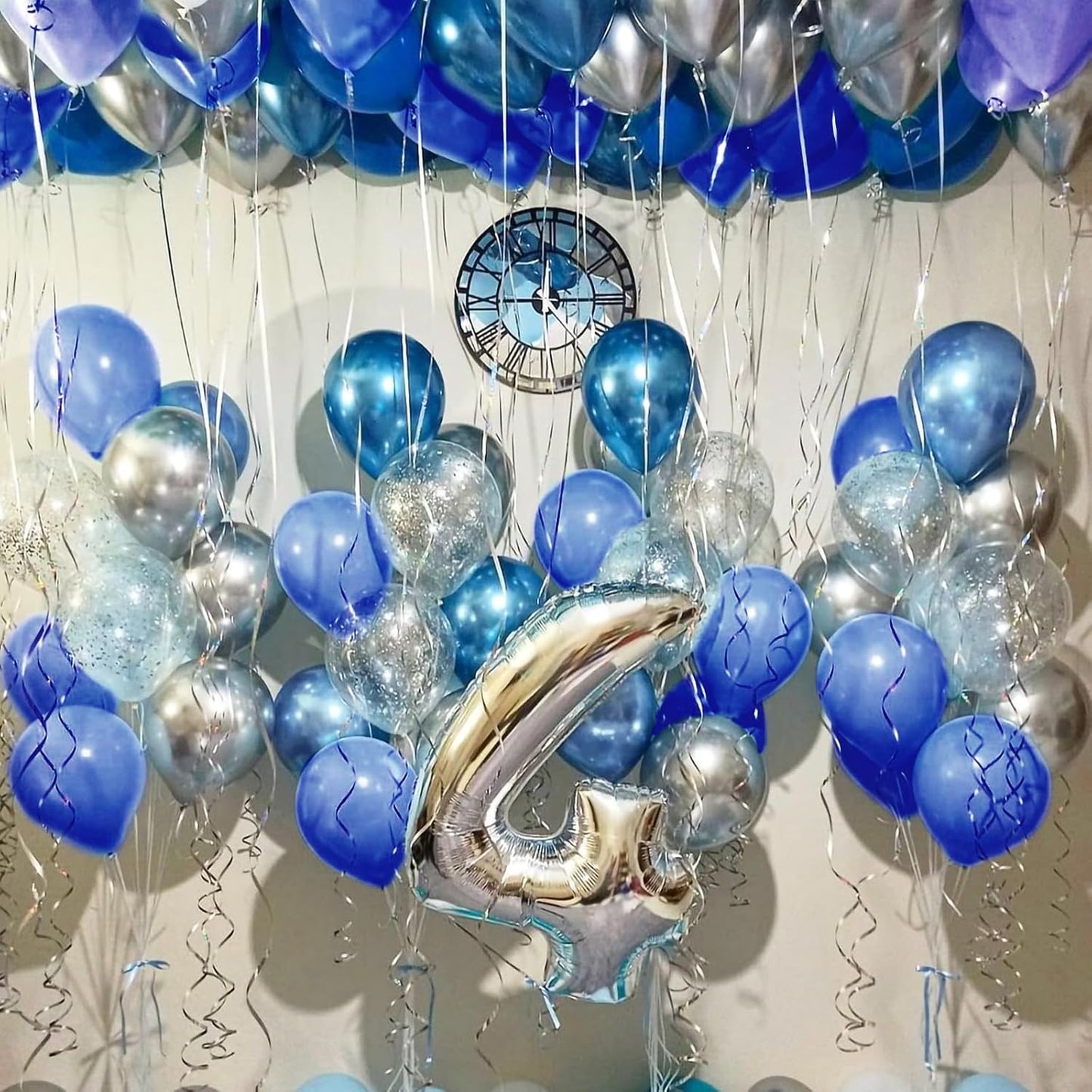 Netnology Blue Silver Balloons Set,60Pcs 12 Inch Navy Royal Blue Balloons Light Blue Silver Metallic Confetti Balloon for Birthday Baby Shower Bridal Shower Wedding Graduation Party Decorations