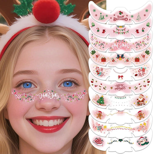 Face Glitter Freckles Tattoos Fake Freckles, 10pcs Christmas Fake Tattoo Temporary Tattoos for Kids Adult, Sparkle Face Jewels Freckle Tattoo Sparkles Festival Makeup Stickers Accessories for Women