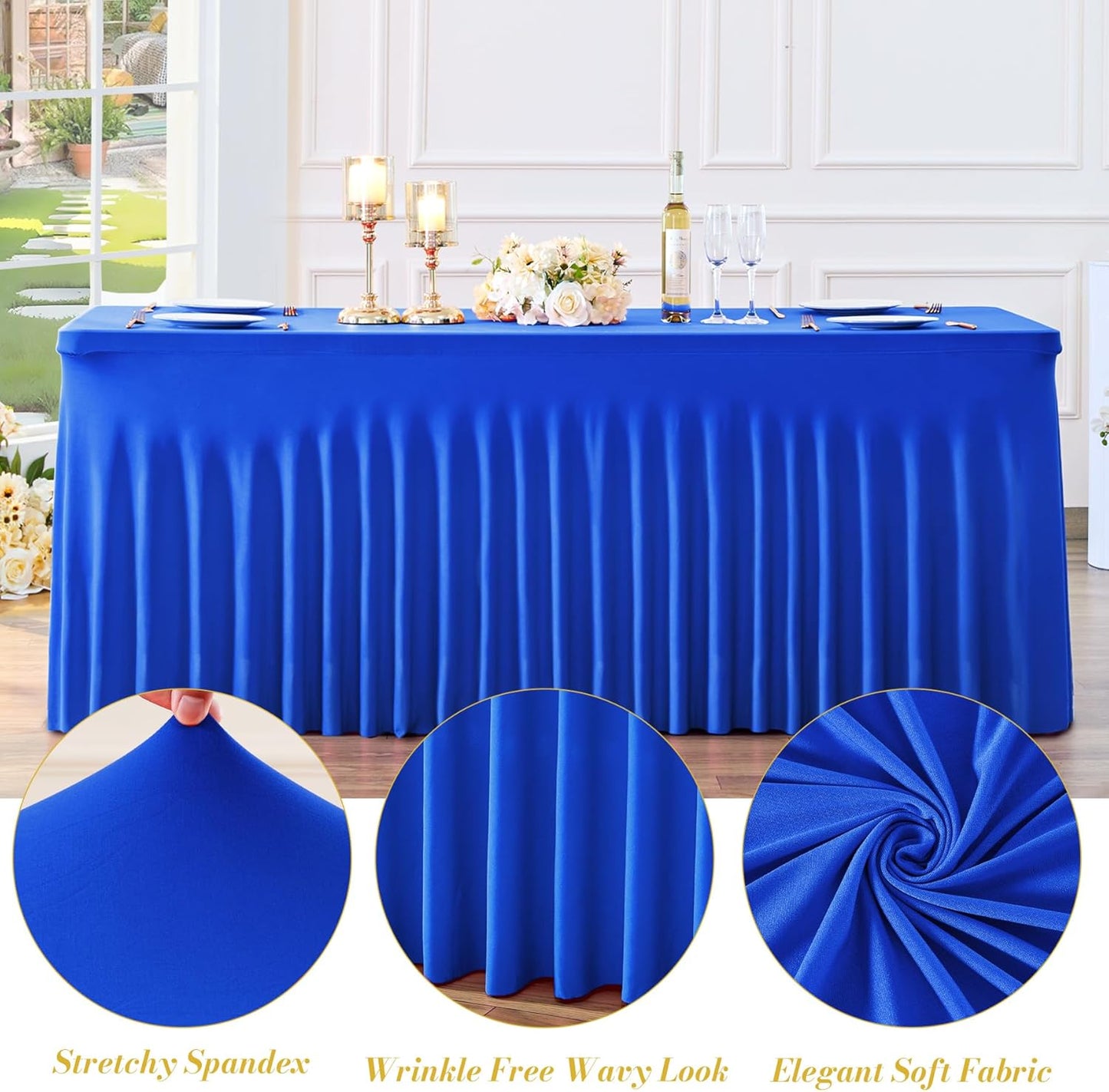 Besutolife 2 Pack Royal Blue Spandex Tablecloth for 6ft Rectangle Tables Fitted Table Cloth Stretch Table Covers Skirt 6ft Rectangular Tablecloths for Banquet Parties Wedding Decorations