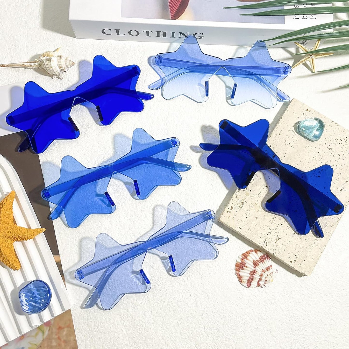 Matcheck 8/40 Pcs Star Shaped Rimless Sunglasses Bulk Transparent Candy Gradient Color Glasses One Piece Fun Party Eyewear
