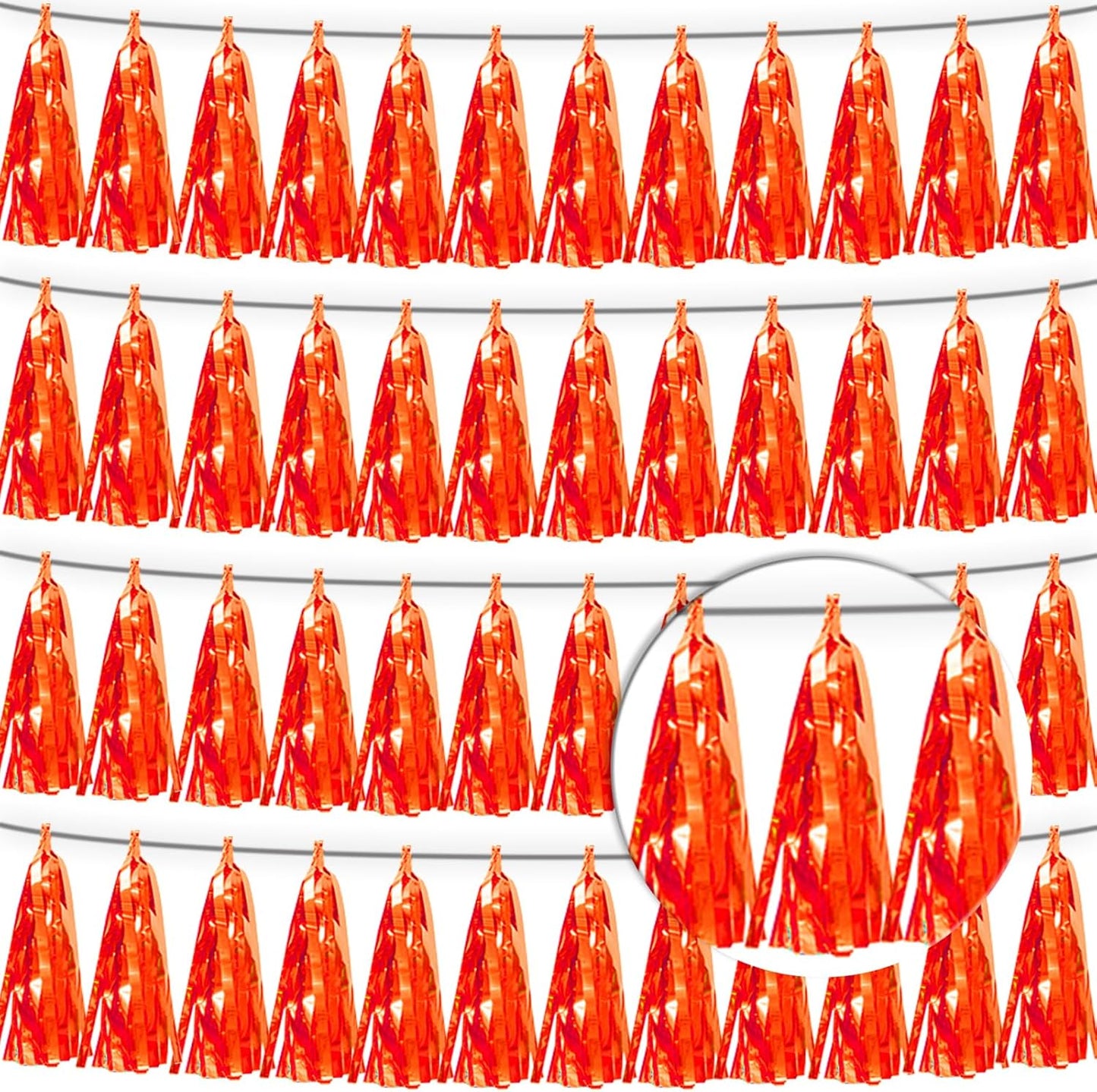 4P Orange Tassel Banner Garland Metallic Foil Fringe Banner Tinsel Tassels Streamer Banner Backdrop for Parade Floats, Graduation Decorations, Father's Day, Fall, Thanksgiving Party Decoration