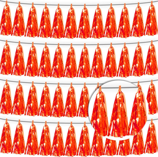 4P Orange Tassel Banner Garland Metallic Foil Fringe Banner Tinsel Tassels Streamer Banner Backdrop for Parade Floats, Graduation Decorations, Father's Day, Fall, Thanksgiving Party Decoration