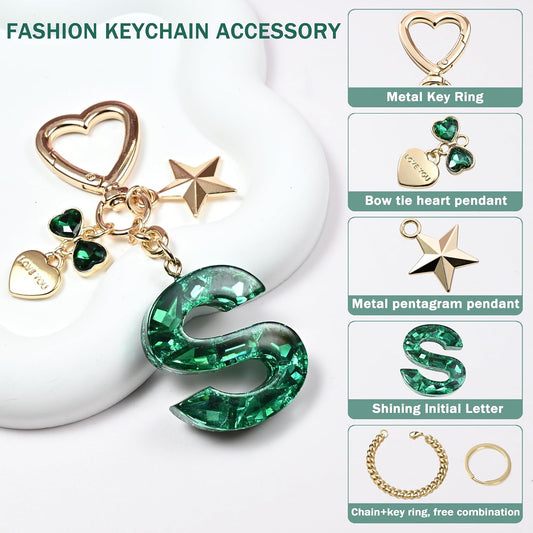 Cute Bling Keychain initial Letter Butterfly Star Pink Purple Gift for Women Girls Bag Cup Charms Accessories
