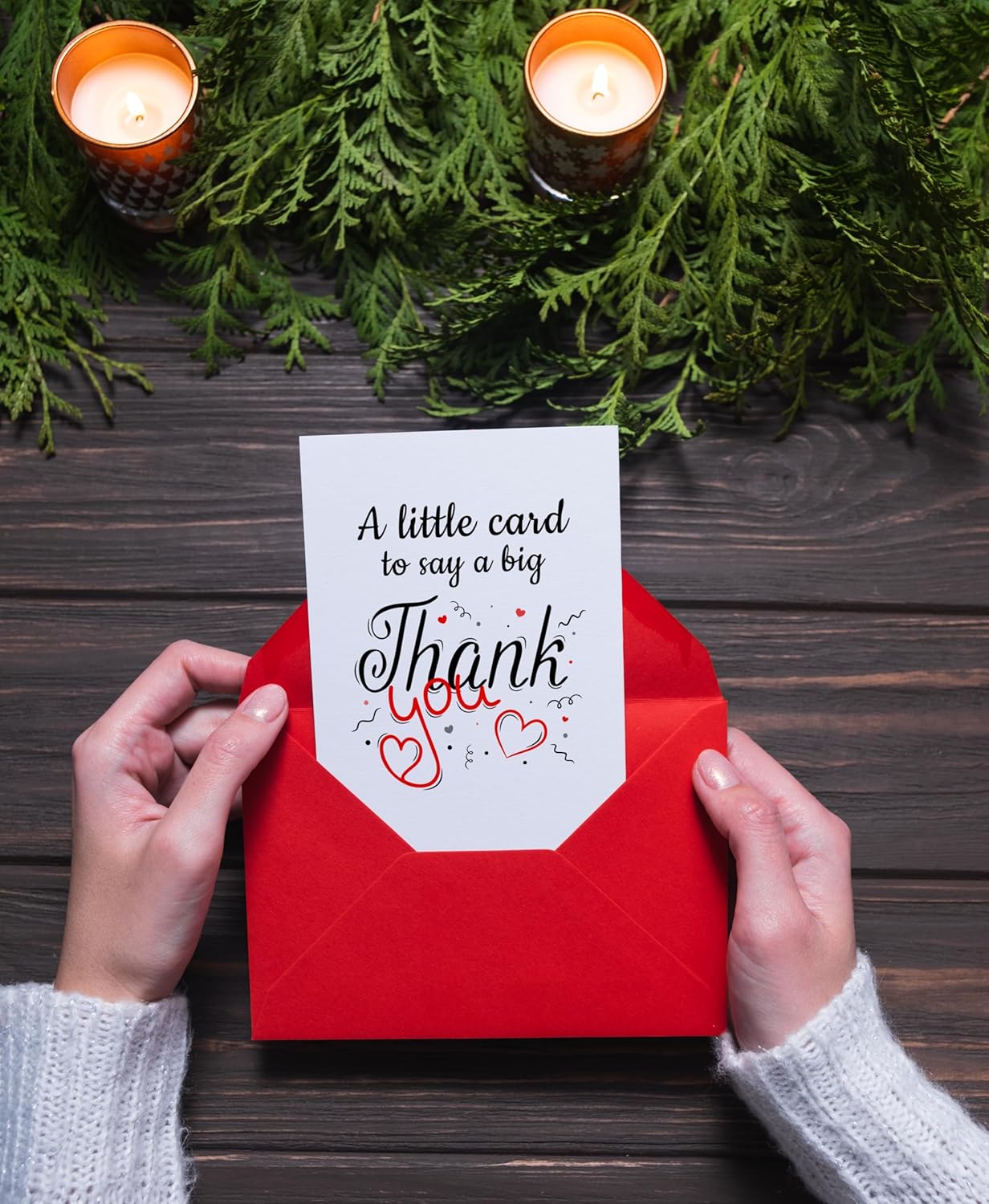Thank You Card with Red Envelope – Simple Appreciation & Gratitude Greeting Card – Folded 5"x7" Premium Cardstock – For Him, Her, Teacher, Boss, Doctor, Mom, Dad, Coworker, Bridesmaid, Groomsman